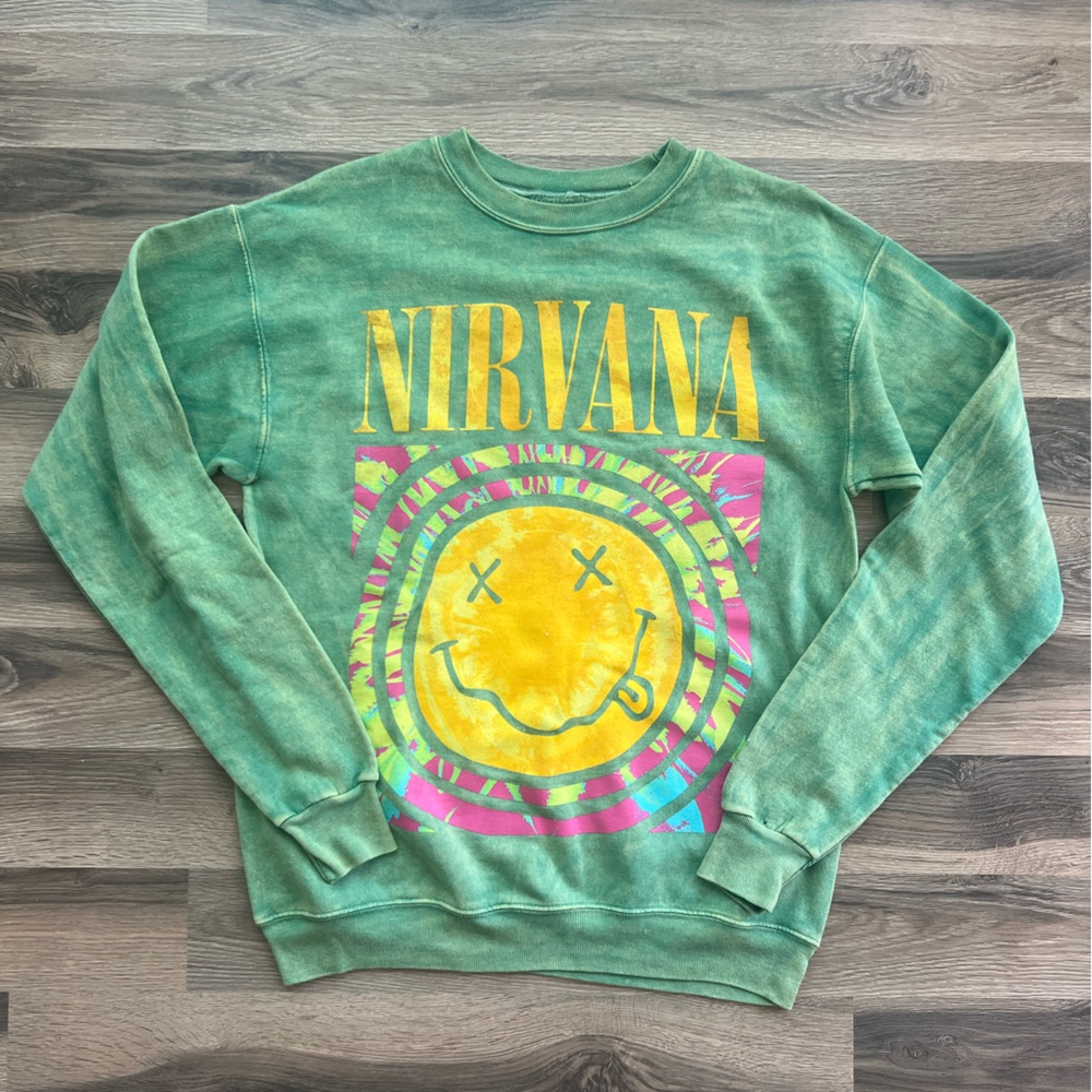Nirvana Green Smiley Sweatshirt Size Small